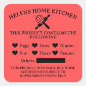 キャンディレッド食品アレルギー警告ベーカリーシール スクエアシール (正面)