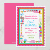 キャンディーのスパークル誕生日招待状 招待状 (正面/裏面)