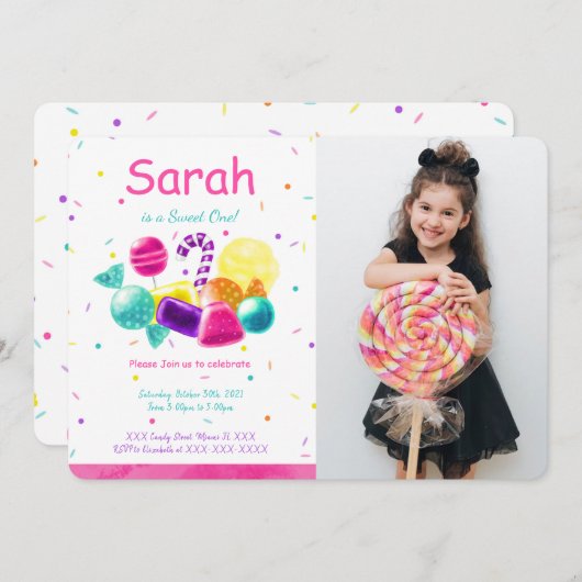 キャンディーの写真招待状 招待状 (正面/裏面)