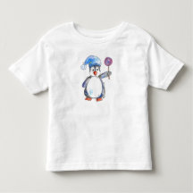 キャンディーを持ったキュートなペンギンのイラスト