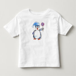 キャンディーを持ったキュートなペンギンのイラスト トドラーTシャツ