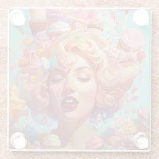 キャンディーアイスクリームガールシュールファンタジーアート ガラスコースター (裏面)