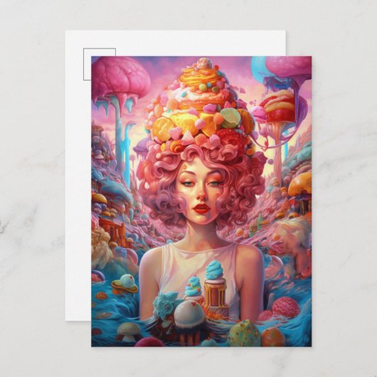 キャンディーアイスクリームガールシュールファンタジーアート ポストカード (正面/裏面)