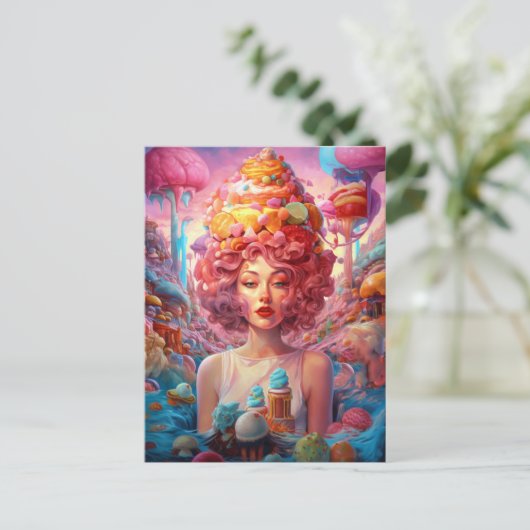 キャンディーアイスクリームガールシュールファンタジーアート ポストカード (スタンド正面)