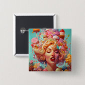 キャンディーアイスクリームガールシュールファンタジーアート 缶バッジ (正面&裏面)