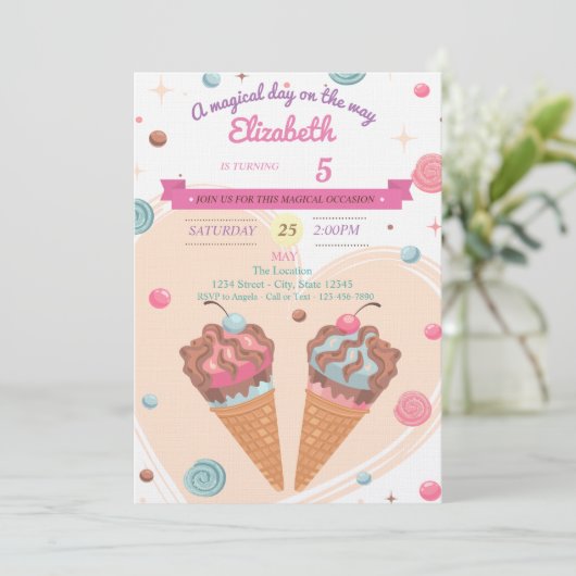 キャンディーアイスクリームズ誕生日招待状 招待状 (スタンド正面)