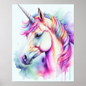 キャンディーカラーの水彩ユニコーン ポスター (正面)