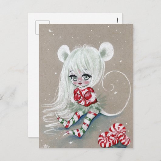 キャンディーカードを使った最も甘いクリスマスマウス シーズンポストカード (正面/裏面)