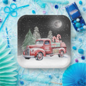 キャンディーキャン付きクリスマスレッドトラック ペーパープレート (パーティー)