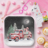 キャンディーキャン付きクリスマスレッドトラック ペーパープレート (パーティー)