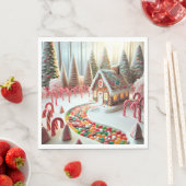 キャンディーキャン付きジンジャーブレッドハウス スタンダードランチョンナプキン (インサイチュ)