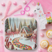 キャンディーキャン付きジンジャーブレッドハウス ペーパープレート (パーティー)