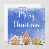 キャンディーキャン付きメリークリスマスジンジャーブレッドハウス 招待状 (正面/裏面)