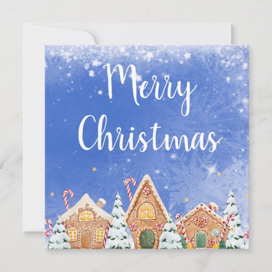 キャンディーキャン付きメリークリスマスジンジャーブレッドハウス 招待状 (正面)