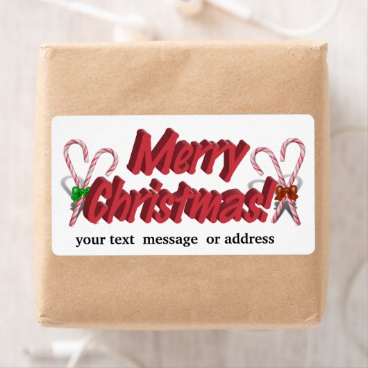 キャンディーキャン付きメリークリスマス文字 ラベル (インサイチュ)