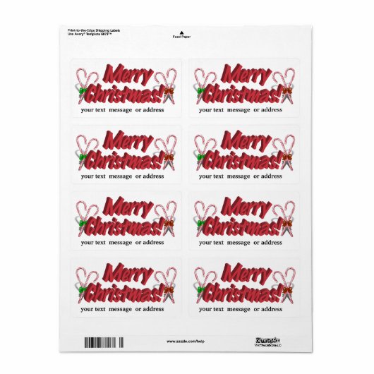 キャンディーキャン付きメリークリスマス文字 ラベル (フルシート)