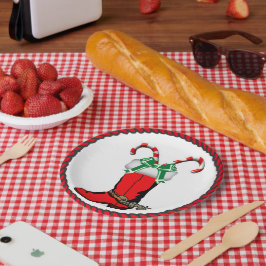 キャンディーキャン付き西クリスマスカウボーイブーツ ペーパープレート