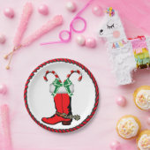 キャンディーキャン付き西クリスマスカウボーイブーツ ペーパープレート (パーティー)