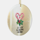 キャンディーキャン、ホリーベリー、金ゴールド、モノグラム セラミックオーナメント (右)