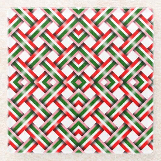 キャンディーキースクリスマスシームレスフラットホリデーカード ガラスコースター (正面)