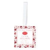 キャンディーキーン柄ベビーマイ初めてのクリスマス3 Photo キューブオーナメント (正面)