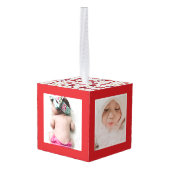 キャンディーキーン柄ベビーマイ初めてのクリスマス3 Photo キューブオーナメント (裏面アングル)