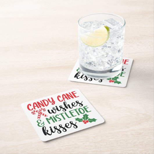 キャンディーケインの願いとミスタントーのキス スクエアペーパーコースター (インサイチュ)