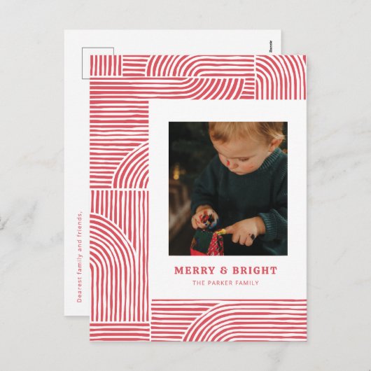 キャンディーケインアーシュモダンホリデーフォトポストカード シーズンポストカード (正面/裏面)