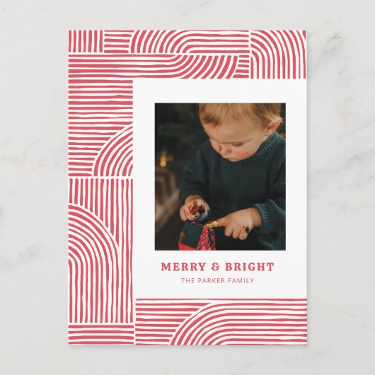 キャンディーケインアーシュモダンホリデーフォトポストカード シーズンポストカード (正面)