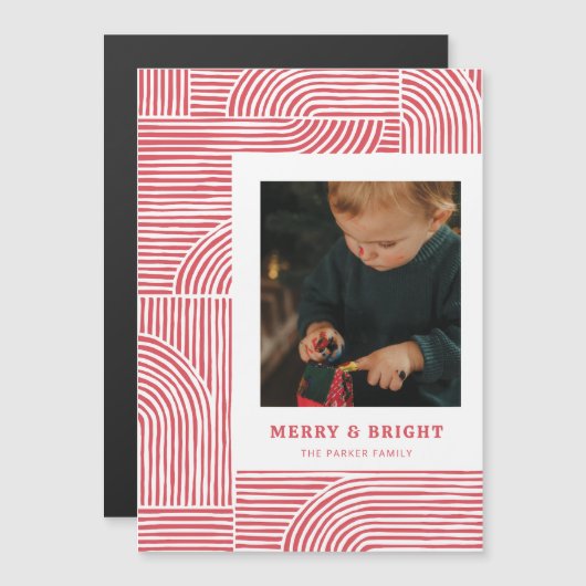 キャンディーケインアーチズモダンホリデーフォトカード マグネット招待状 (正面/裏面)