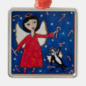 キャンディーケインエンジェルキャットクリスマスフォークアート メタルオーナメント (正面)