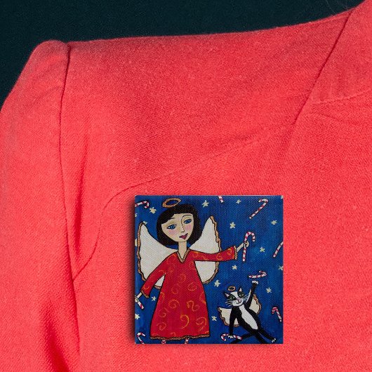 キャンディーケインエンジェルキャットフォークアートクリスマス 缶バッジ