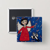 キャンディーケインエンジェルキャットフォークアートクリスマス 缶バッジ (正面&裏面)