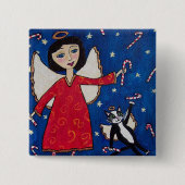 キャンディーケインエンジェルキャットフォークアートクリスマス 缶バッジ (正面)