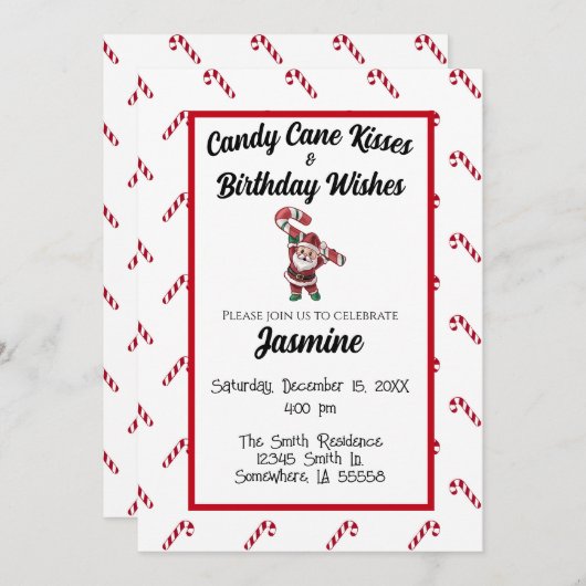 キャンディーケインキスと誕生日の願い 招待状 (正面/裏面)