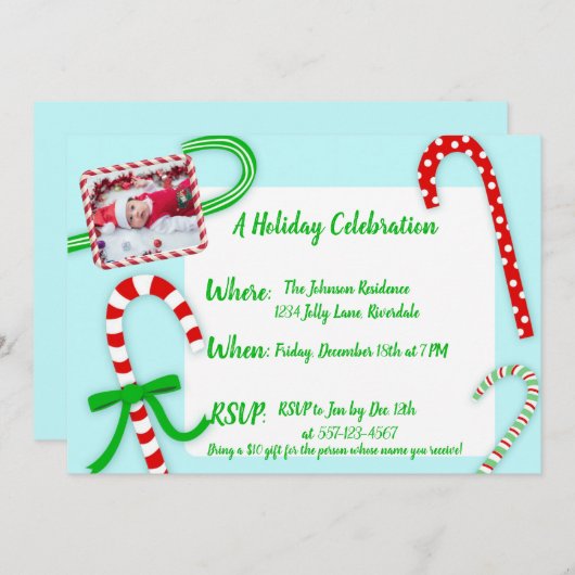 キャンディーケインクリスマスパーティー 招待状 (正面/裏面)