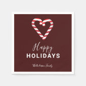 キャンディーケインクリスマスレッドミニマルハッピーホリデー スタンダードカクテルナプキン (正面)