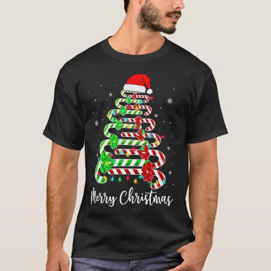 キャンディーケインサンタハットクリスマスツリーおもしろいクリスメリーム Tシャツ (正面)