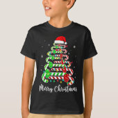 キャンディーケインサンタハットクリスマスツリーおもしろいクリスメリーム Tシャツ (正面)