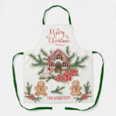 キャンディーケインハウスジンジャーブレッドマンポインセティアパイン エプロン (正面)