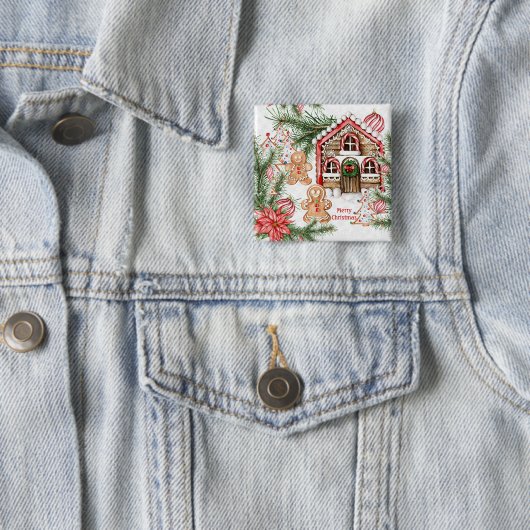 キャンディーケインハウス、ジンジャーブレッドマン、ポインセチア 缶バッジ (インサイチュ)