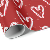 キャンディーケインハートと赤の雪片 ラッピングペーパー (ロールコーナー)