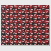 キャンディーケインハートと雪片プレイド ラッピングペーパー (フラット)