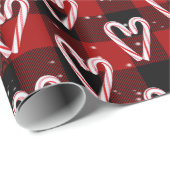 キャンディーケインハートと雪片プレイド ラッピングペーパー (ロールコーナー)