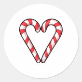 キャンディーケインハートクリスマスキュートホリデーレッドホワイト ラウンドシール (正面)