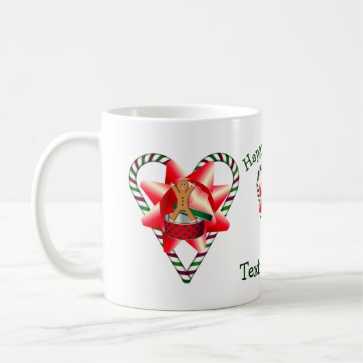 キャンディーケインハートクリスマスホリデーパーソナライズされた コーヒーマグカップ (左)
