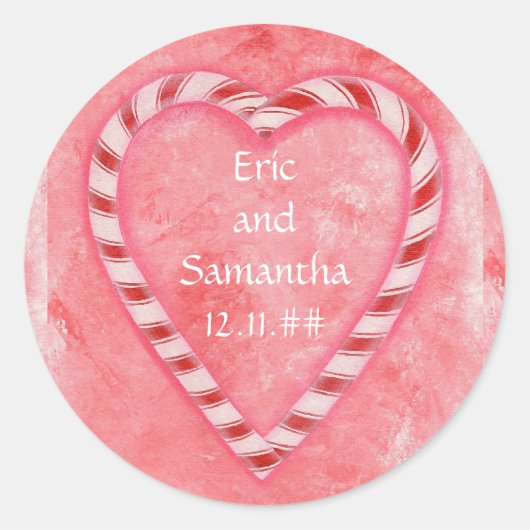 キャンディーケインハートピンク日付ステッカーを保存 ラウンドシール (正面)