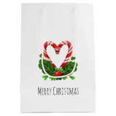 キャンディーケインハートメリークリスマスフェスティバルホリデー ミディアムペーパーバッグ (裏面)
