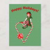 キャンディーケインハート小妖精や小人クリスマスホリデーポストカード シーズンポストカード (正面)