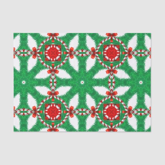 キャンディーケインパインブランチ赤い弓タイクリスマスパターン 薄葉紙 (正面)